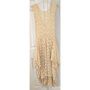 Lace Boho Dress Women's Medium/Large Cream Asymmetrical Hem Ruffle Layered